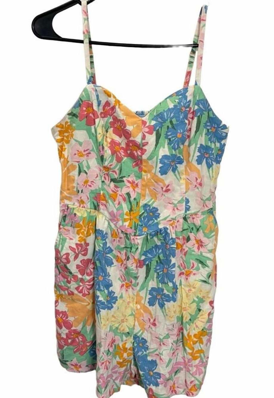Old Navy Fit N Flare Floral Tropical Linen-Blend Cami Romper Cottagecore Size S
